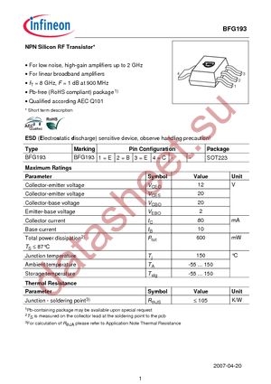 BFG 193 E6433 datasheet  